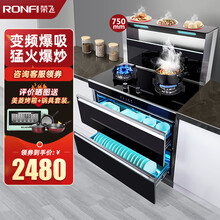 荣飞（RONGFEI）集成灶一体灶烟灶消家用消毒柜侧吸下排式自动清洗油烟机灶具套装 【750变频】25爆吸+5.2KW猛火+烟灶消 天然气