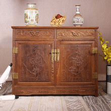 寻古红木家具非洲鸡翅木（学名：非洲崖豆木）餐边柜歺边柜实木中式古典碗柜厨房柜卧室储物柜小茶水柜S 长108*宽38*高87cm