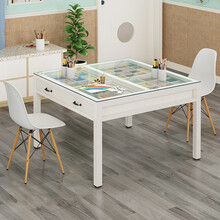 儿童早教中心桌椅套装幼儿园 绘画桌美术桌课玻璃辅导培训桌手工桌画室桌装设计桌 单桌120*100*75白色+白架