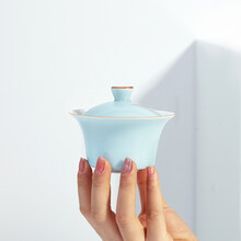 赞物故宫宫廷风三才盖碗茶杯单个小泡茶碗功夫茶具官窑陶瓷不烫手 官窑盖碗·天青