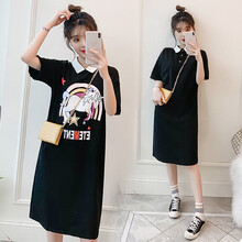 孕妇装夏装外出新款夏季孕妇裙中长款时尚孕妈装孕妇套装夏天宽松透气孕妇连衣裙子 黑色【两面穿】 L