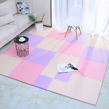 婴儿防摔垫铺地 爬爬垫拼接婴儿夏季铺地可拆洗泡沫板儿童加厚家用防摔垫子地垫 米+粉+紫 圆叶纹60x60x1.2cm【9片】加大款