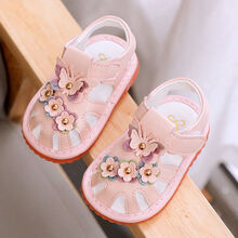 Majieshi夏季婴儿叫叫凉鞋女0-1-2岁宝宝软底防滑学步鞋子男包头公主鞋! 9919粉色小花(叫叫鞋) 内长11.5cm 17码