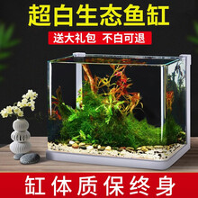 意牌(yee)鱼缸小型水族箱白玻璃生态金鱼缸客厅家用办公室桌面创意鱼缸懒人造景水草缸 【40白缸/8w过滤器/10w薄支架灯】+造景礼包
