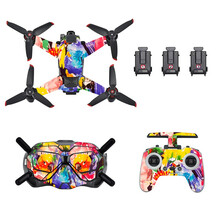 适用于DJI大疆FPV贴纸穿越贴膜全套机身遥控器电池荧光红黄蓝涂鸦中国迷彩色多彩个性定制无人机配件 SDF彩色涂鸦+摇杆+眼镜贴纸