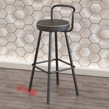 北欧铁艺吧台轻奢桌椅高脚凳凳子化妆凳家用圆桌台凳前台椅高脚椅 黑色坐高50