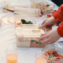 茁健茁康PPSU材质饭盒便当盒耐高温耐摔轻便上班族学生用减脂轻食单格两格三格可微波带饭餐盒 三分格800ML