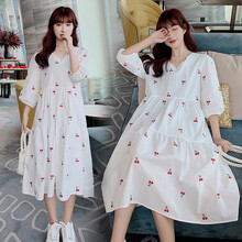 小兀 孕妇装夏装孕妇裙夏季夏天外穿孕妇连衣裙宽松大码孕妇裙子孕妈装 樱桃绣花 M