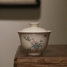 素以 景德镇草木灰米白釉盖碗茶杯陶瓷功夫茶具泡茶碗大号家用中式茶碗 603海棠花盖碗