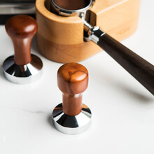 器物集 咖啡压粉器意式咖啡机304不锈钢布粉器马卡龙胶囊机压粉锤填压器 B-榉木咖啡色压粉器58mm