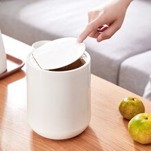 星优 桌面垃圾桶带盖小纸篓可爱少女家用卧室客厅按压式桌上迷你垃圾筒 浅灰色