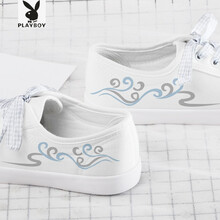 花花公子（PLAYBOY）2021夏季新款小白鞋女百搭2021新款帆布鞋女学生韩版原宿ulzzang 白色望海灰色格子 女款35