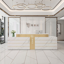 姬悠 轻奢养生会所美容院吧台高端大气公司前台酒店接待台服装店收银台 爵士白+金色 120x60x100cm