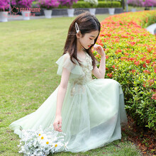 富罗迷Follow me 21年夏季新款女童礼服裙精致手工网纱公主蓬蓬连衣裙 绿色 150