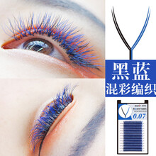 Y 彩色嫁接睫毛y型睫毛y型睫毛嫁接黑蓝双色美睫种假睫毛yy自动开花大YY毛彩色交叉编织 0.07C翘9mm