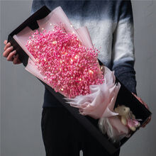 香皂玫瑰花满天星干花礼盒花束情人节生节纪念日礼物送女友SN3167 礼盒款大束粉满天星 +灯