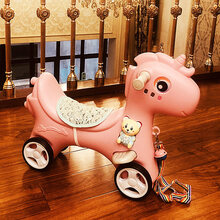 摇摇马小木马 儿童摇马婴儿宝宝两用溜溜车二合一周岁生日礼物女 新可爱马粉色单滑
