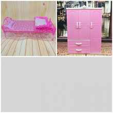 芭比娃娃套装鞋子双人床家具配件衣服欧式衣柜公主睡床卧室被子 30厘米床+欧式双门衣柜+衣服被子