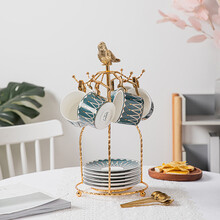 杯语 高颜值咖啡杯套装欧式小陶瓷英式咖啡杯便携下午茶茶具创意情侣杯子 六杯碟勺+小鸟架