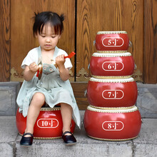 中国红威风锣鼓敲打牛皮鼓寺庙大堂鼓端午节赛龙舟专用战鼓龙舟鼓ONEVAN 5寸+鼓棒+背带+小镲