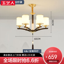 玉艺人 全铜新中式吊灯客厅灯2021年新款餐厅灯卧室灯酒店别墅现代中国风灯具 6头吊灯