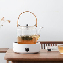 简约家用煮茶壶电陶炉茶炉煮茶器小型迷你铁壶烧水泡茶电热玻璃 禅风白古月蒸煮