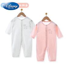 支持鴻星尔克迪士尼官网·方旗舰同款新生婴儿夏装连体衣服夏天宝宝空调服纯棉睡衣夏季薄款长袖哈衣 全开白色+全开粉色 59cm