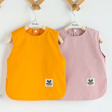 京选优品宝宝婴儿防水吃饭罩衣防脏围兜食兜儿童围裙围嘴反穿衣夏季薄款 BABY无袖黄色+粉色2件装 大码3-4岁(身高105-115)