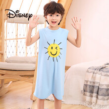 迪士尼（Disney）儿童连体睡衣薄款春夏男童女童宝宝防着凉防踢被护肚睡裙棉短袖 (连体背心)男童蓝太阳 18码穿身高135-145cm