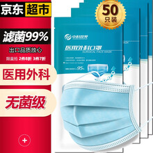 【无菌级】一次性口罩50只装护士人员可用含熔喷布成人儿童新年防细菌（每10只独立包装）男女 成人蓝色50只装（每10只独立包装）