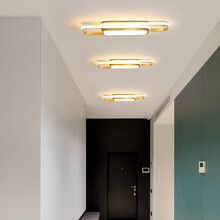 vvs美学灯 网红款过道灯简约现代阳台灯玄关走廊吸顶灯家用门厅led灯北欧入户灯具 金色40*15cm三色变光