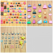 芭比娃娃鞋子衣服水晶鞋儿童婚纱公主换装平底大礼盒玩具30厘米娃 20鞋46饰10包+包魔棒滑板车