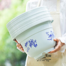 清苑肇禄 塑料花盆加厚批发特大号种花盆圆形绿萝清仓加仑盆树脂含托盘特价 白色型号210【直径18厘米】含托盘