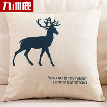 九洲鹿家纺 卡通亚麻风格抱枕沙发靠垫办公室靠枕腰靠床头靠背汽车腰靠垫腰枕垫 含芯 率真小鹿 45x45cm