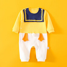 诗迪仕高端一月大的孩子穿的衣服婴儿连体衣春秋夏装长袖0-3男婴儿女宝宝爬服新生儿衣服6个月 黄色方领 66 适合身高59-66cm