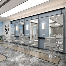 北欧理发店镜子带LED灯落地镜全身镜美发镜子发廊专用理发店镜台 单面银色 官方标配