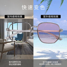 RNRN 网红大框防蓝光防辐射眼镜女变色近视眼镜男学生韩版平光眼睛潮流 透明框+变粉色镜片 近视350度