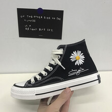 痕酷品牌 春夏季儿童高帮帆布鞋女童学生板鞋女孩小雏菊布鞋大童 J1022黑色(高帮) 35