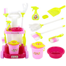 儿童扫把拖地套装迷你清洁手推车宝宝过家家厨房女孩玩具组合六一 清洁工具带水桶999-70粉色