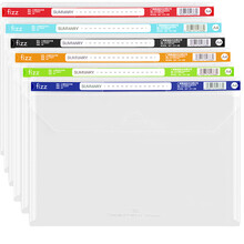 飞兹(fizz)透明文件袋6只装/A4加厚插扣款/档案袋带索引条/试卷收纳资料袋办公用品/学生文具 FZ103007