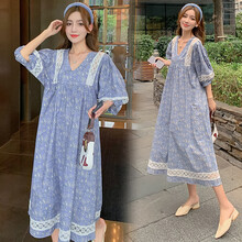 欣柏纶 孕妇装夏装孕妇裙夏季夏天外穿孕妇连衣裙宽松大码孕妇裙子孕妈装 蓝色 M