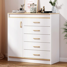 第一森林斗柜收纳柜卧室储物抽屉柜五斗柜现代简约小户型床头柜柜子 【款式三】田园橡木色+暖白色 80cm