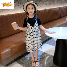 擒旗轻奢品牌高端品质童装连衣裙女童2021新款韩版套裙洋气网红女孩夏季公主裙G10 黑色 110cm