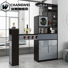 客厅入户玄关隔断柜现代简约靠墙多功能伸缩酒柜吧台桌储物柜一体 烟熏木色配灰色 组装  框架结构