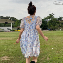 小兀 孕妇装夏装孕妇裙夏季夏天外穿孕妇连衣裙宽松大码孕妇裙子孕妈装 蓝色花色 M