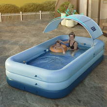 超大游泳池一键充气 儿童游泳池 成人游泳池 室内户外PVC遮阳泳池带棚水池 雾霾蓝+2.6米入门套装（加高款）