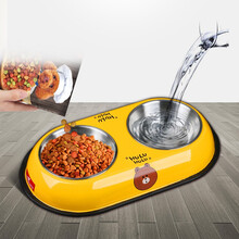 HELLOJOY 猫碗狗碗狗盆双碗狗食盆 狗狗喝水宠物喂食饮水不锈钢防滑双碗猫咪用品 黄色小熊小号