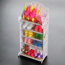 巴比玩具的高跟鞋 巴比娃娃鞋子高跟水晶鞋可儿公主婚纱裙换装衣服女孩玩具套装 鞋架1个(2双鞋) 加1个11关节娃娃