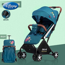 迪士尼官·方网同款（京选优品）婴儿推车可坐可躺轻便折叠宝宝儿童超轻简易夏天小孩溜娃口袋伞车 升级版绿色【带拉杆】