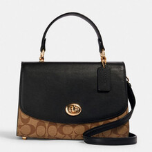 蔻驰（COACH） 奢侈品 女士中号单肩手提包卡其色配黑色PVC配皮 76620 IMCBI